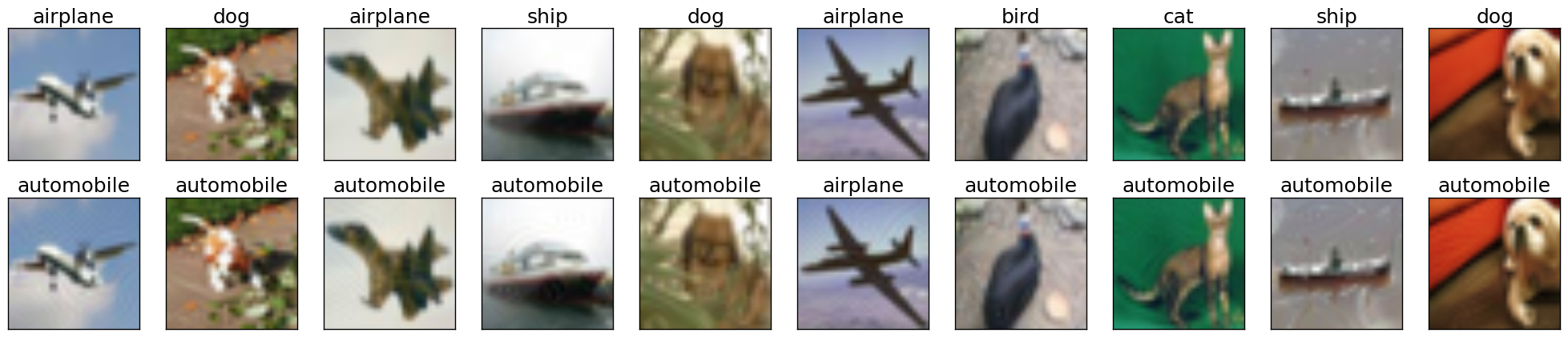 Sample visualization of targeted adversarial examples for the CIFAR-10 dataset.